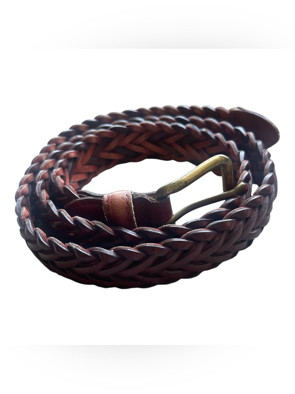 Men's Braided Leather Belt in Brown, 36”